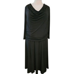 Simonton Says Black Draped Cowl Neck 3/4 Sleeve Stretch Flowy Dress Women's XL
